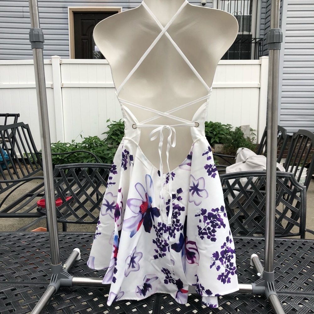 NEW White/Purple Floral Crossback Straps Dress - Picture 6 of 7